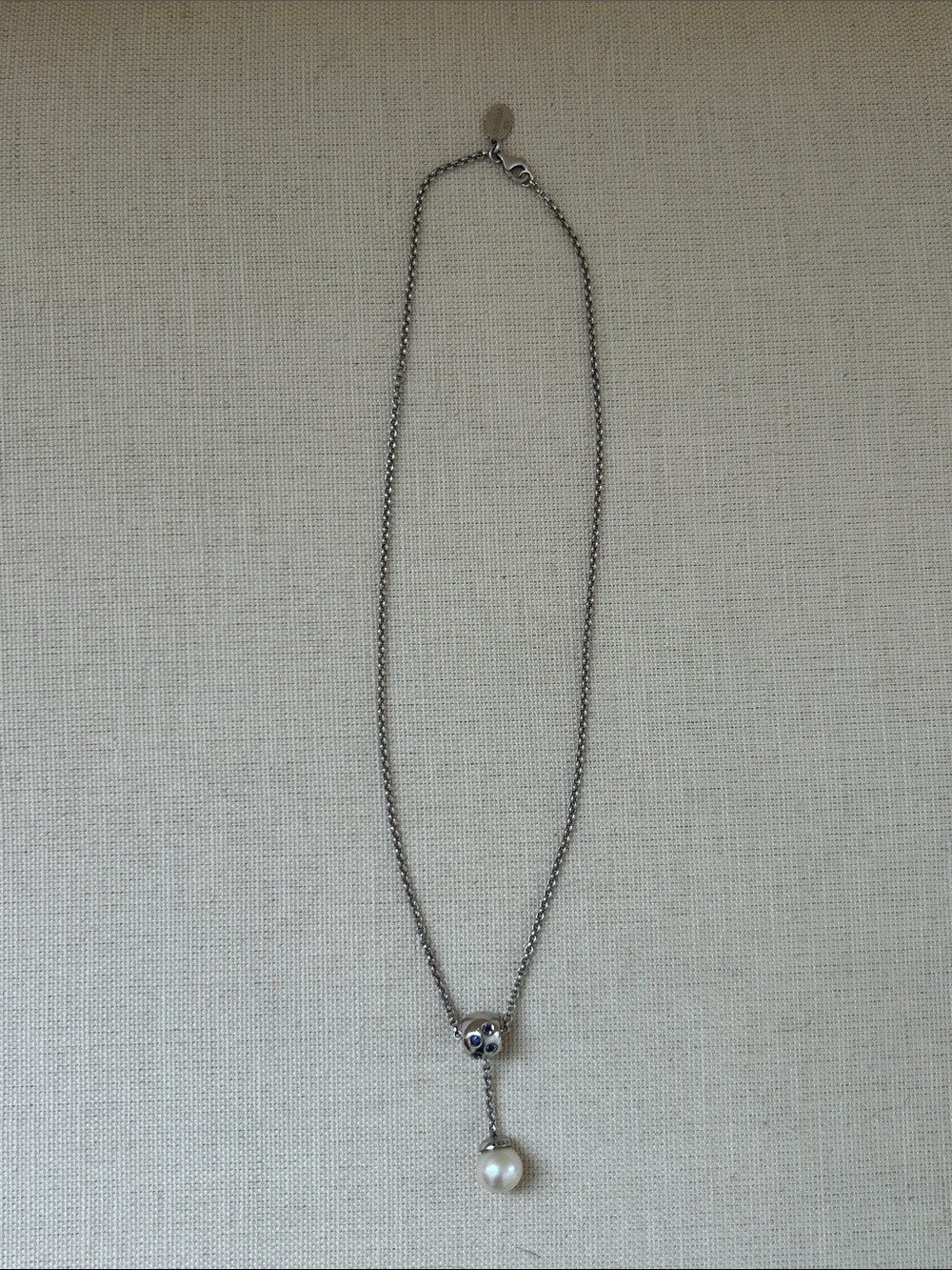 Sterling Silver Pearl Drop Necklace with Tanzanite Accents